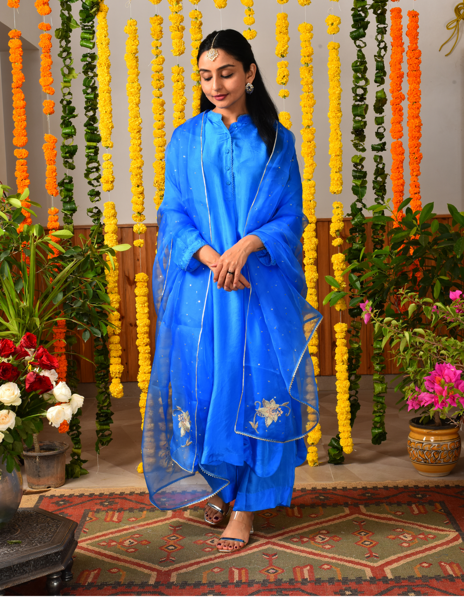 Blue Silk Suit Set