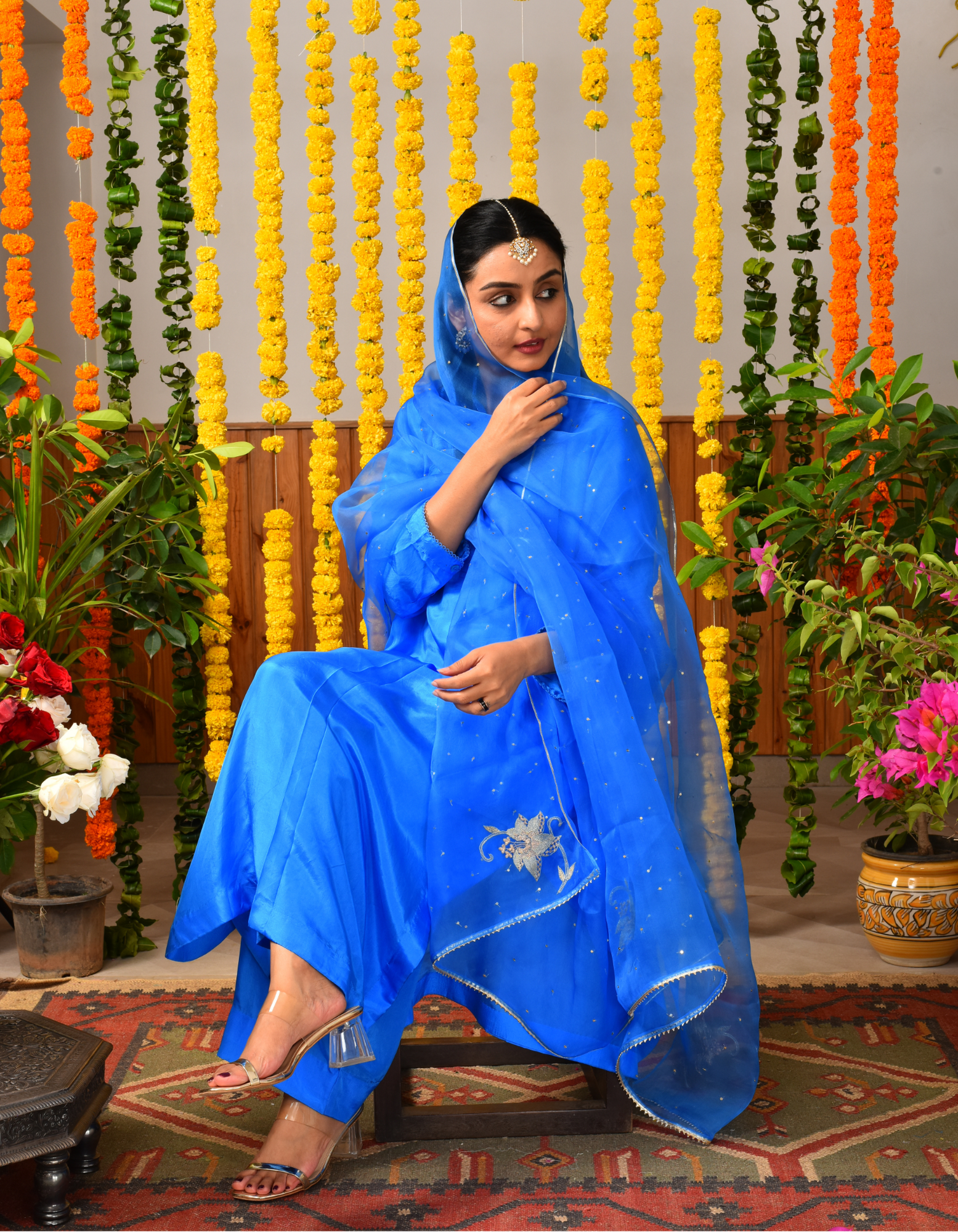 Blue Silk Suit Set