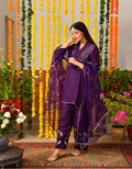 Purple Leaves Short Kurta Set