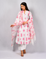 Pink MK Kantha Kurta & Dupatta Set