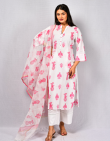 Pink MK Kantha Kurta & Dupatta Set