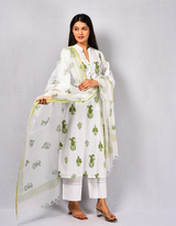 Green MK Kantha Kurta & Dupatta Set