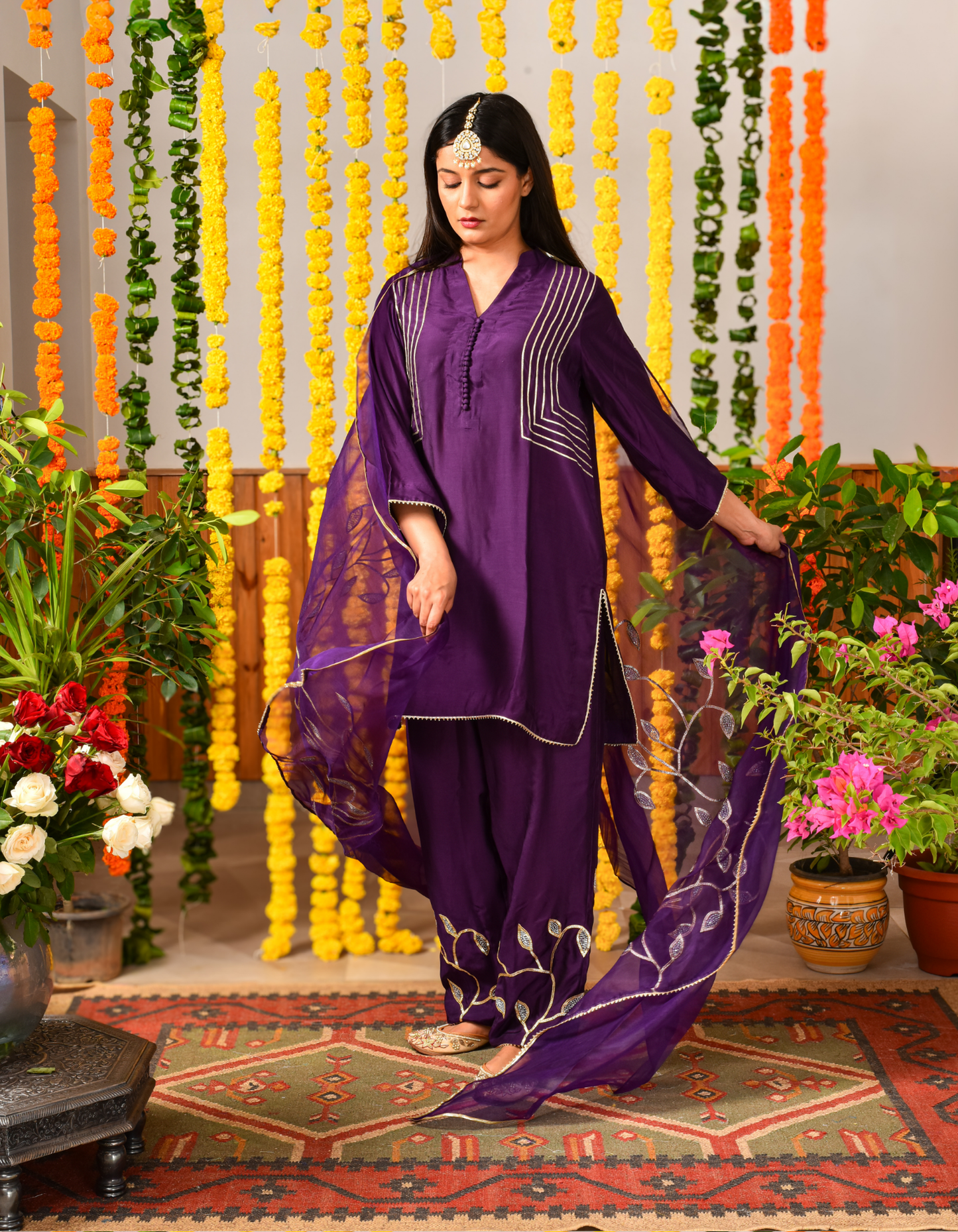 Purple Leaves Short Kurta Set