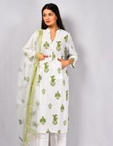 Green MK Kantha Kurta & Dupatta Set