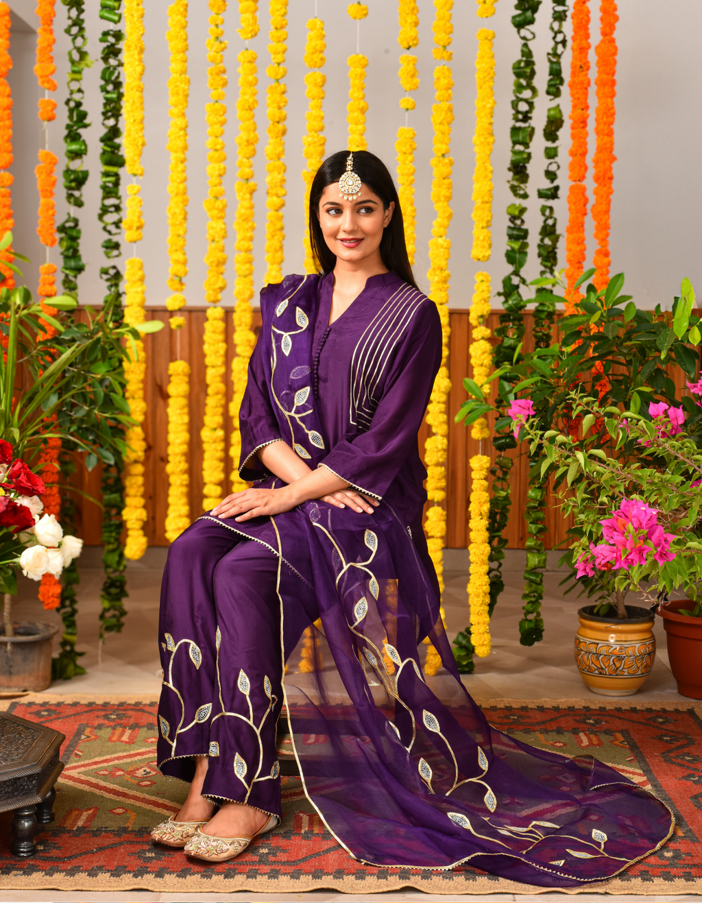 Purple Leaves Short Kurta Set