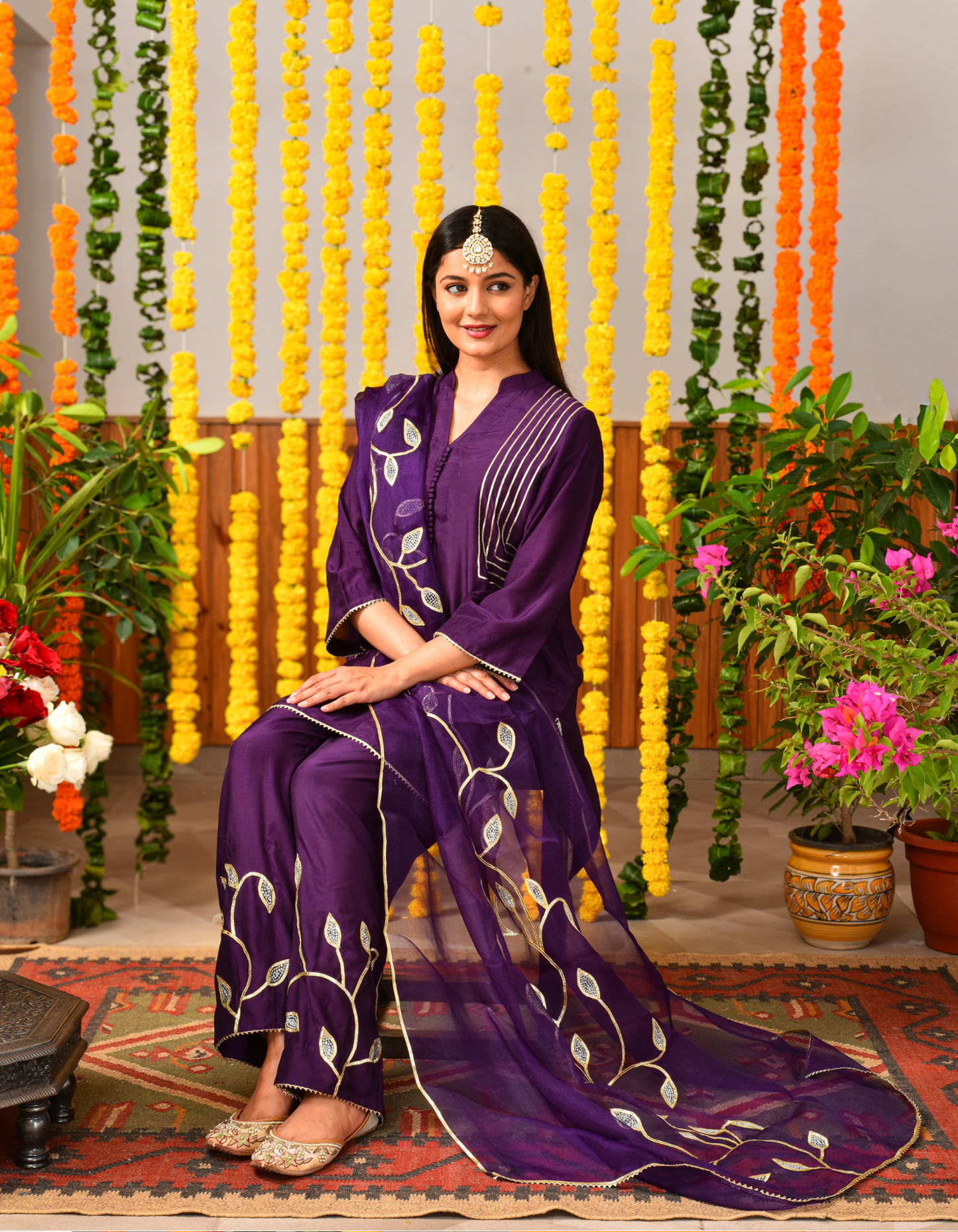 Purple Leaves Short Kurta Set