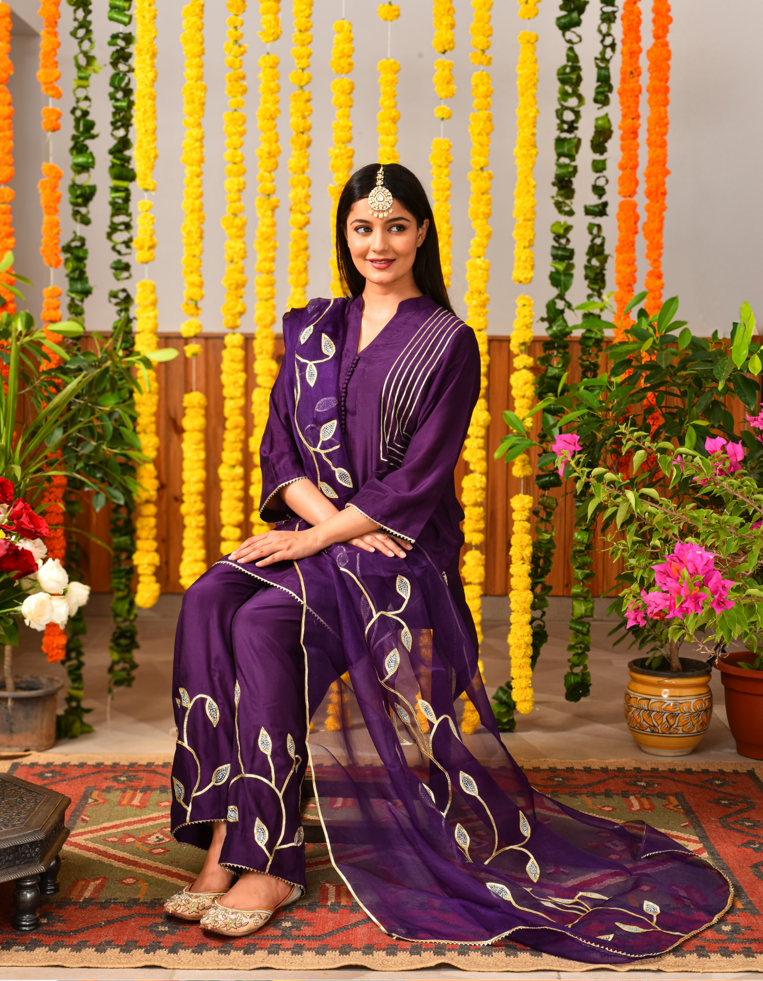 Purple Leaves Short Kurta Set