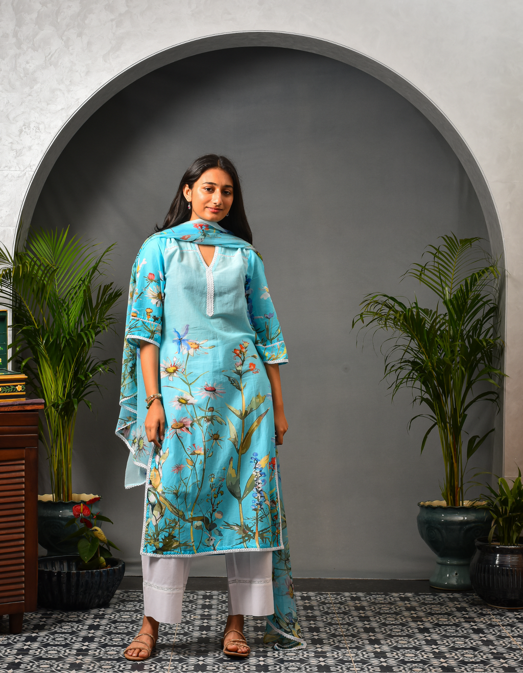 Ira Blue Straight Kurta & Dupatta Set