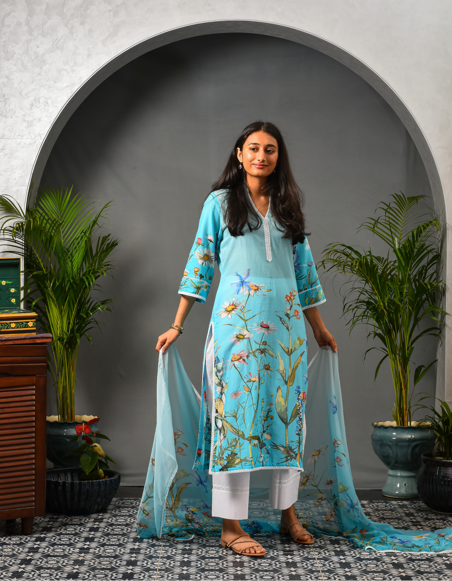 Ira Blue Straight Kurta & Dupatta Set