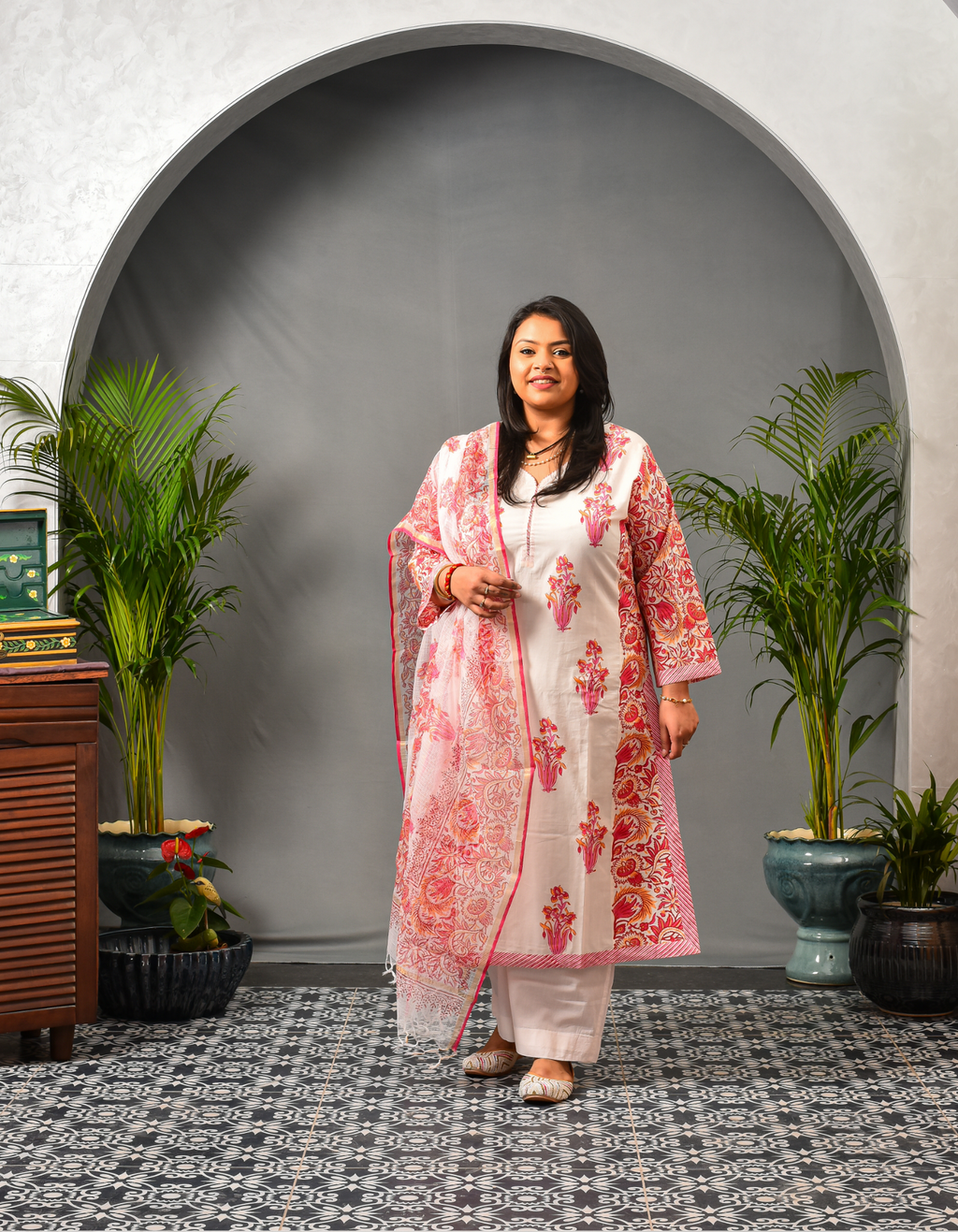 Nayera Peach A-Line Kurta & Dupatta Set