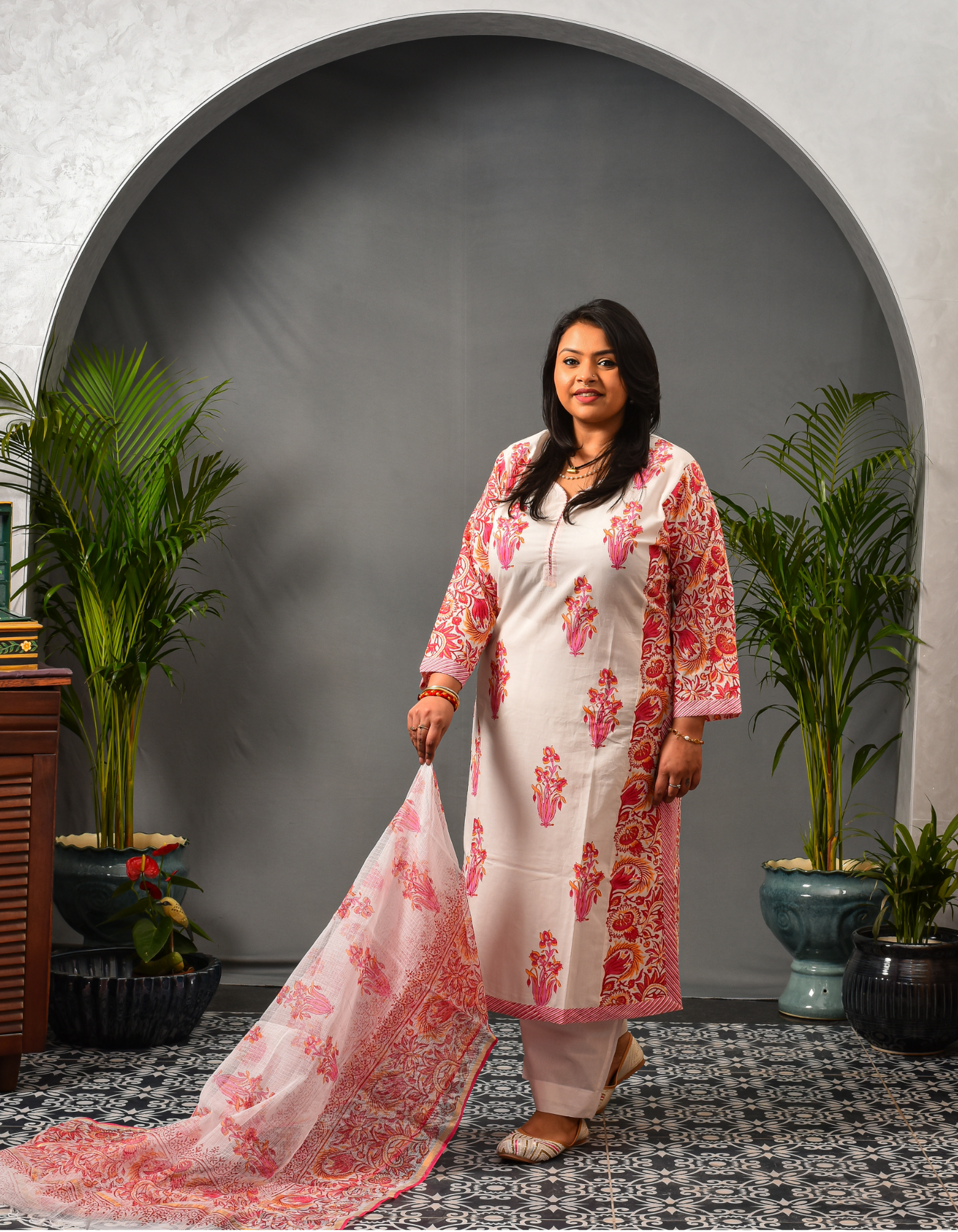 Nayera Peach A-Line Kurta & Dupatta Set