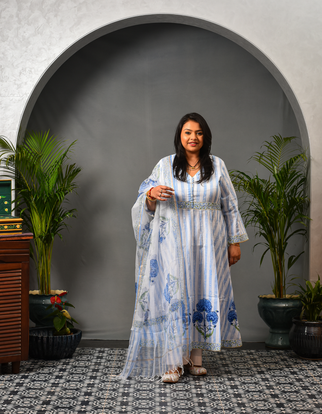 Nayera Blue Kali Kurta & Dupatta Set