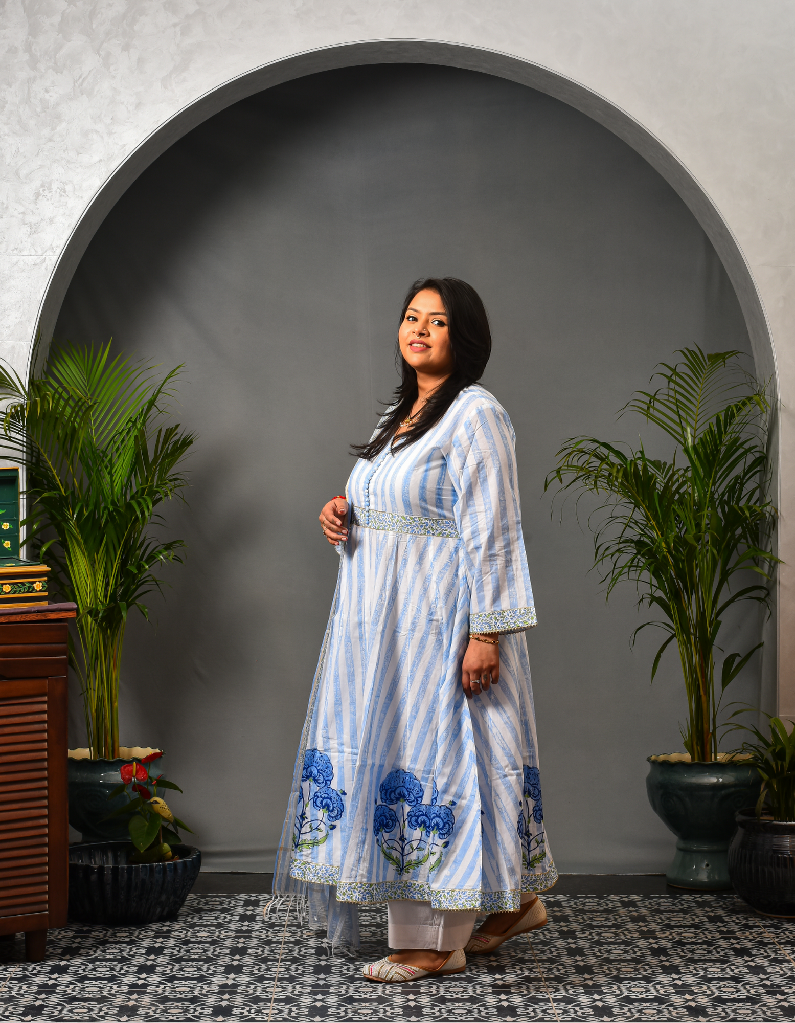 Nayera Blue Kali Kurta & Dupatta Set