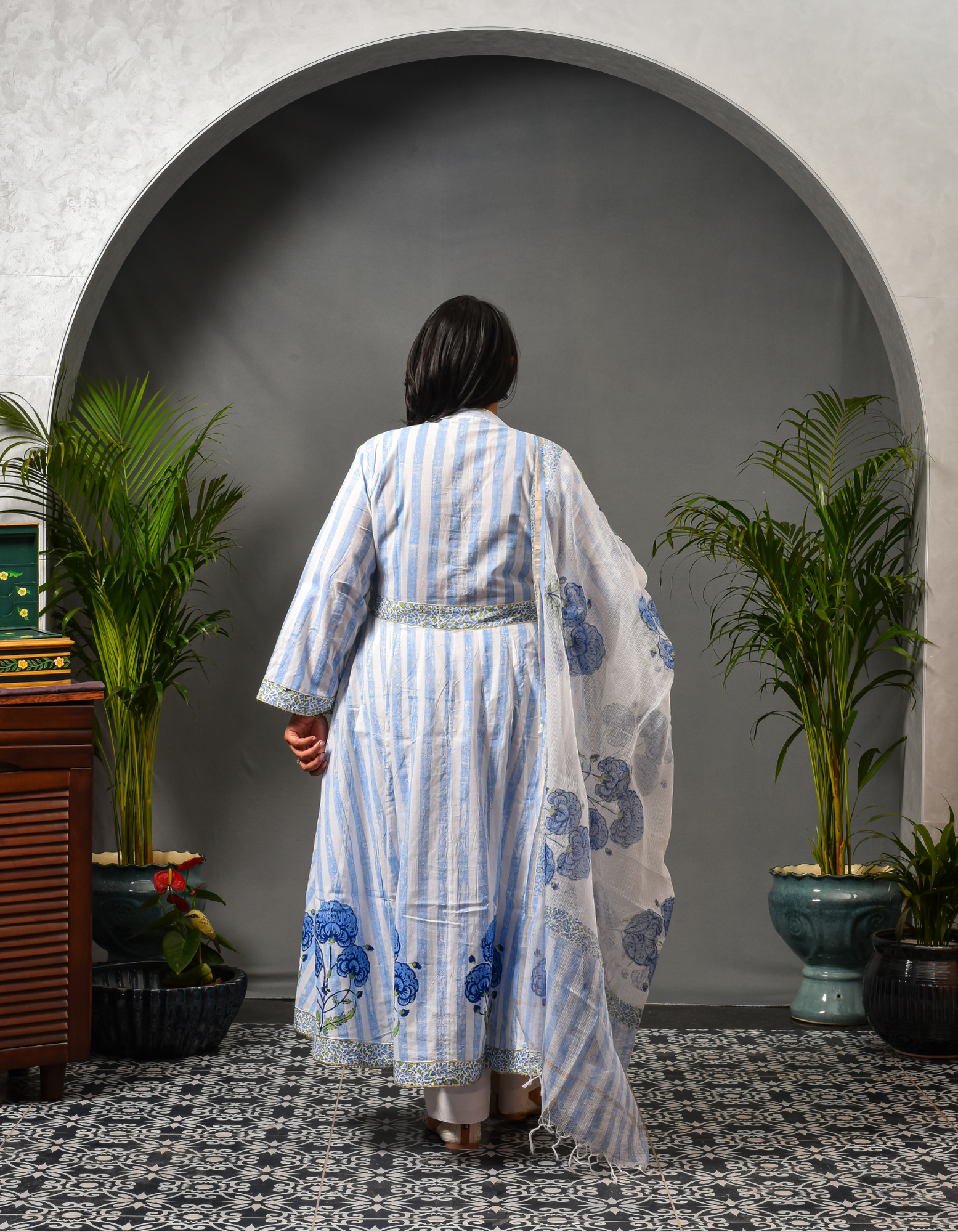 Nayera Blue Kali Kurta & Dupatta Set