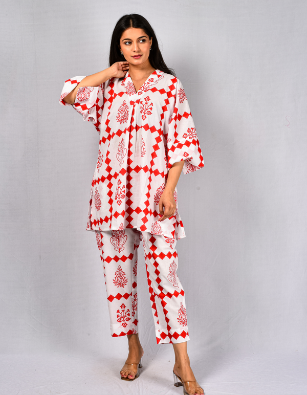 Red Aarya Co-ord Set