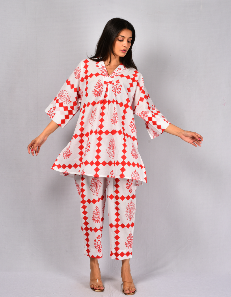 Red Aarya Co-ord Set