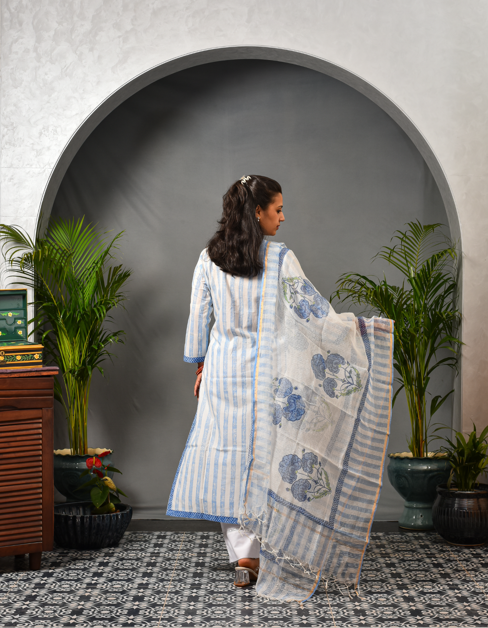 Nayera Blue Straight Kurta & Dupatta Set