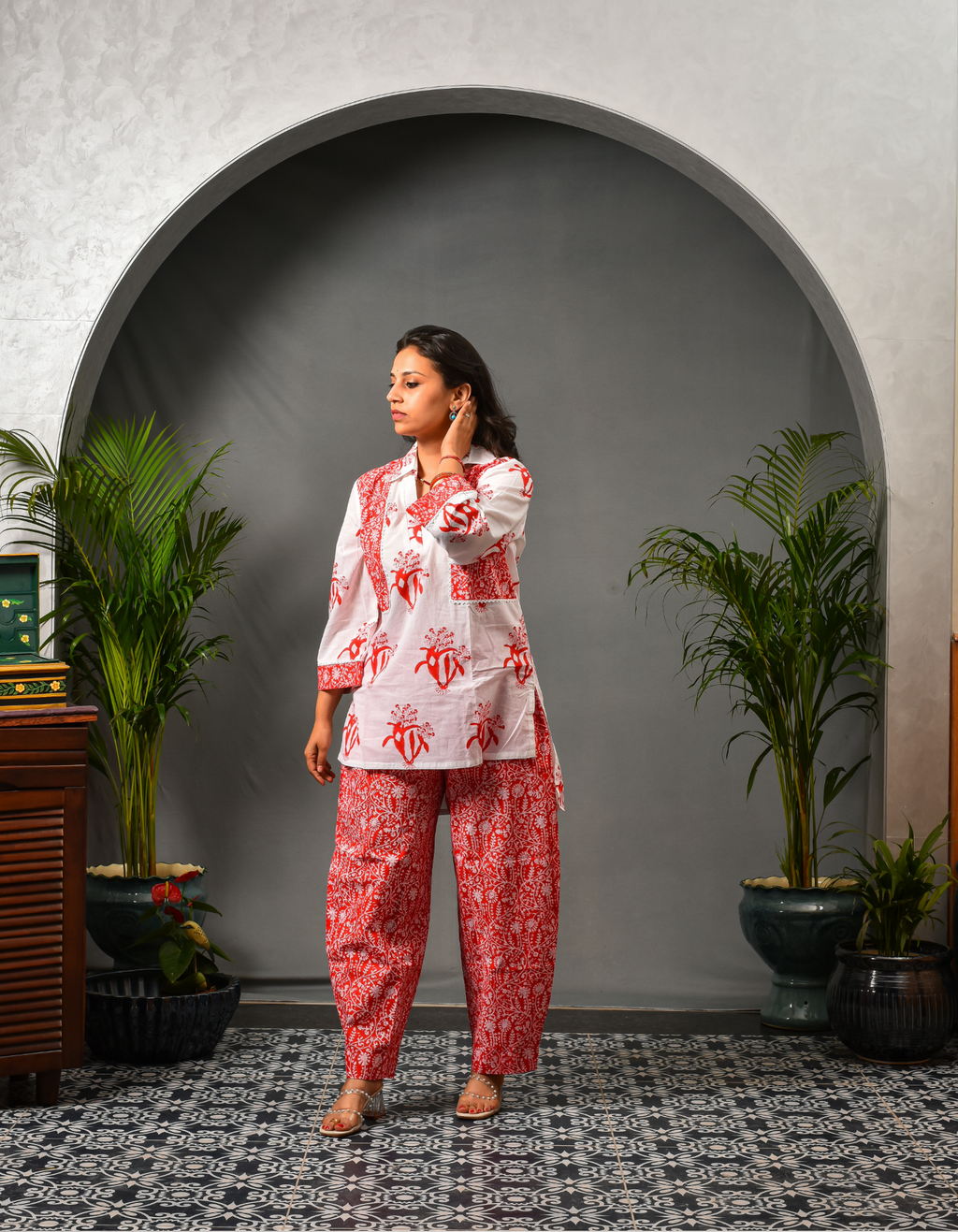Taal Red Co-ord Set With Barrel Pants