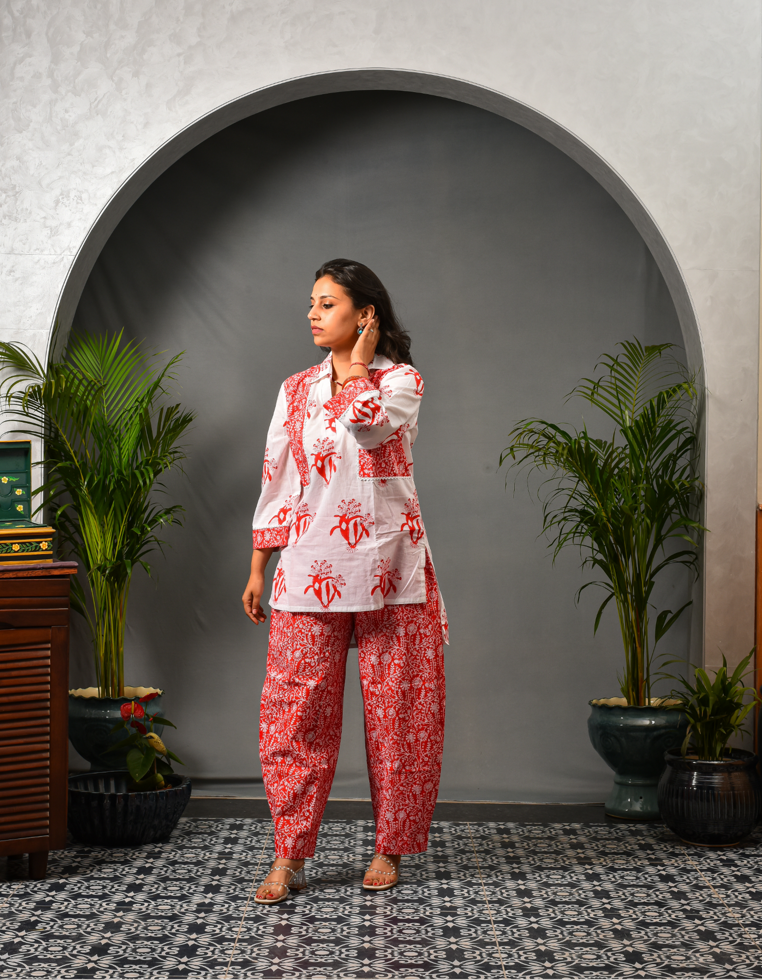 Taal Red Co-ord Set With Barrel Pants