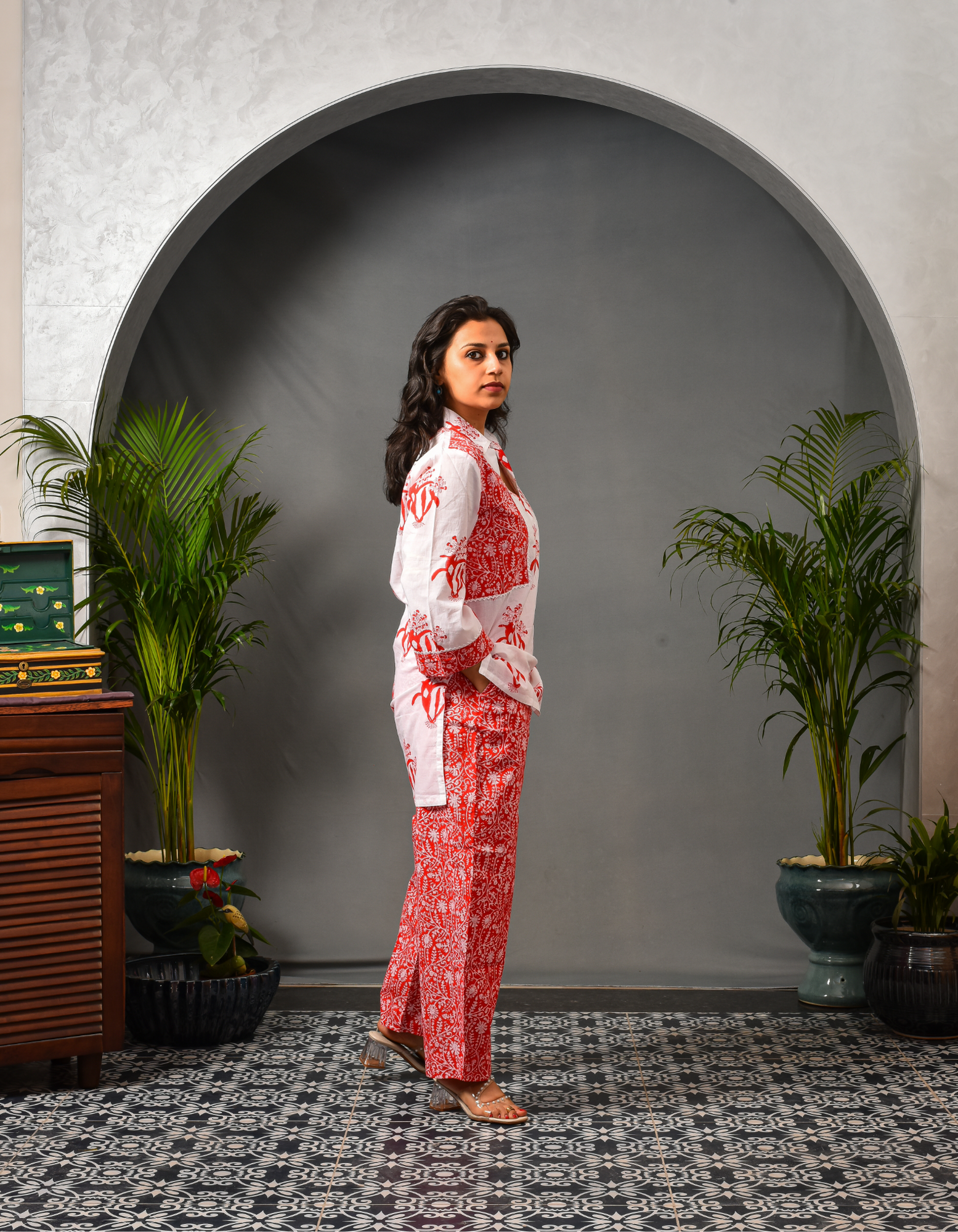 Taal Red Co-ord Set With Barrel Pants