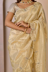 Tissue Saree Embroidered with Love