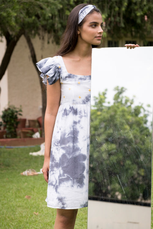 Tie-Dye Dress with embroidered neck
