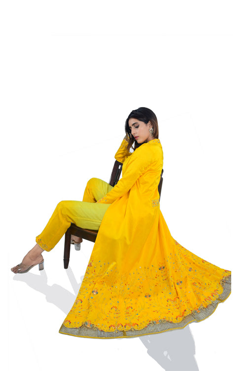 Designer Yellow Ombre Coat Set