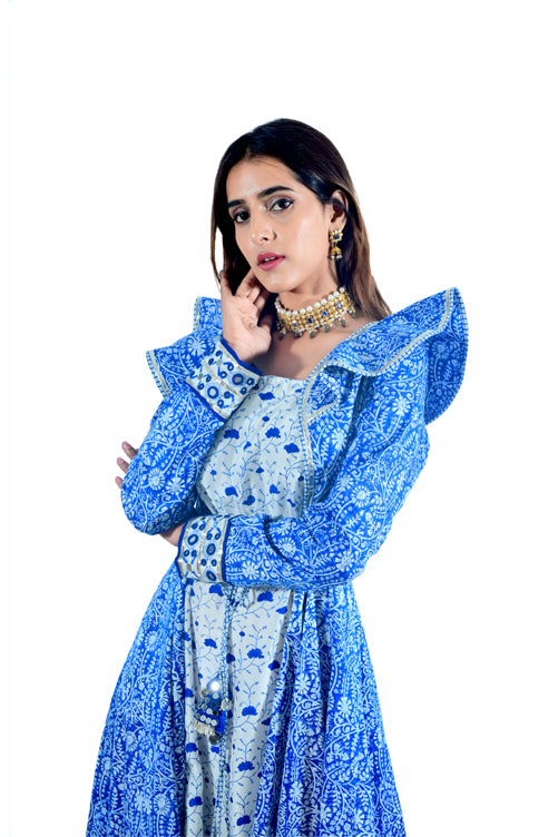 Moroccon Blue Exaggerated Shoulder Coat