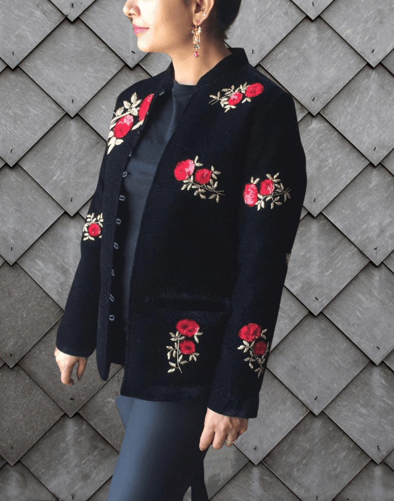 Jacket with Roses intricate flower work sequins