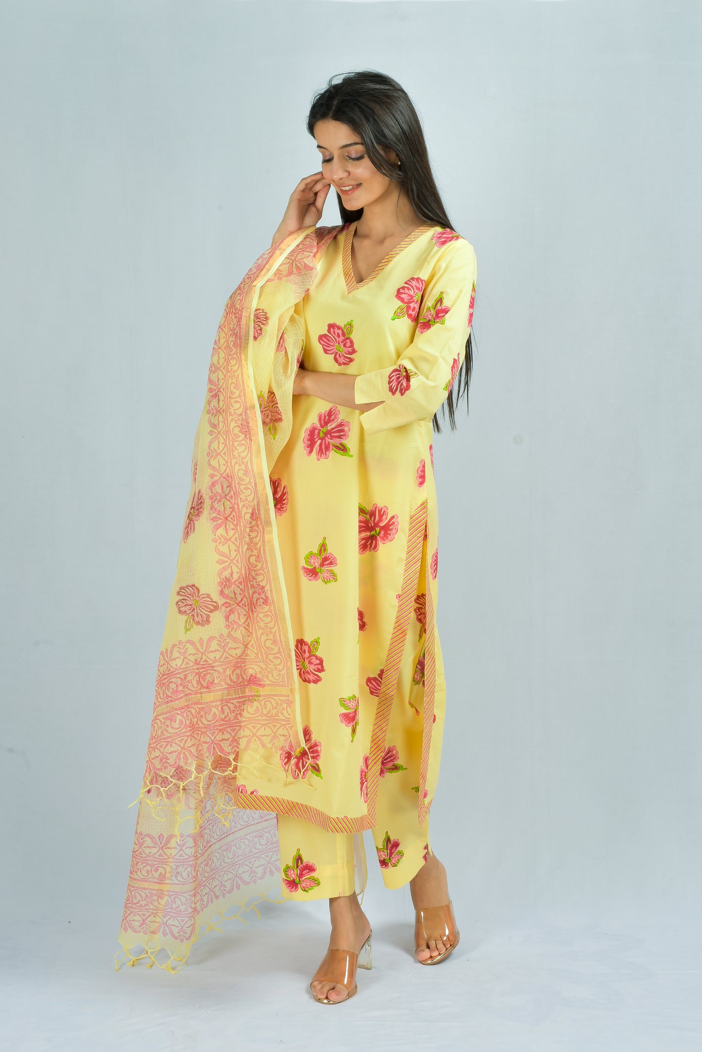 3 Flower Straight Kurta Set