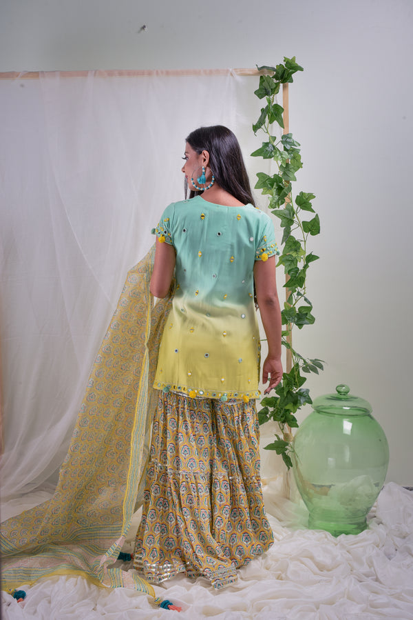 Jaykirti Special Sea Green and Yellow Full Set Festive Wear